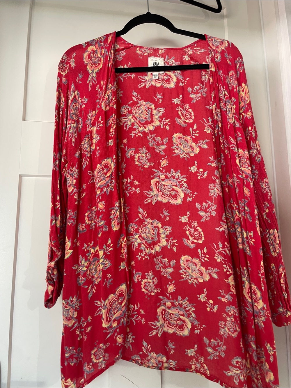 Billabong Red Floral Open-Front Kimono